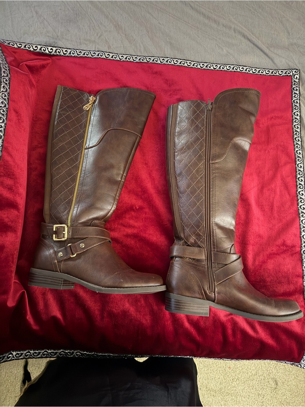 Brown Quilted Over-the-Knee Riding Boots